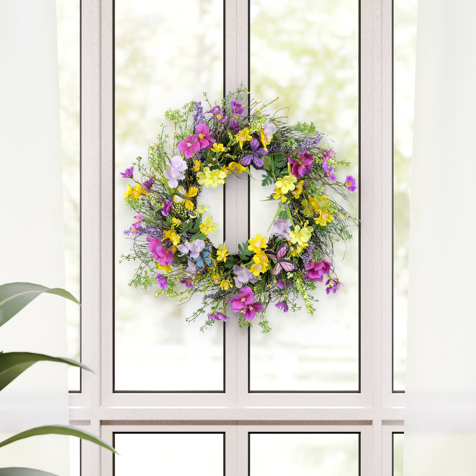 24" Pink, Purple & Yellow Spring Dogwood Floral Wreath